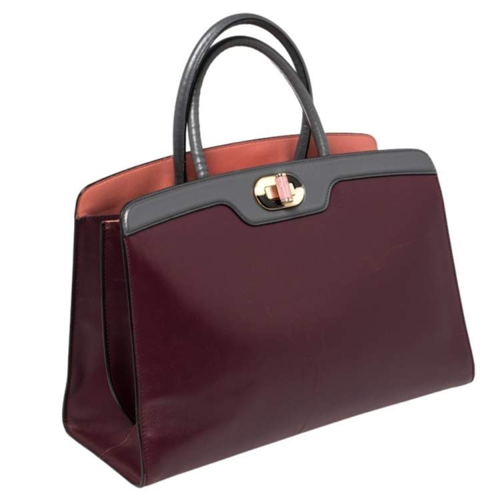 Elegant BVLGARI Burgundy and Gray Women's Handbag